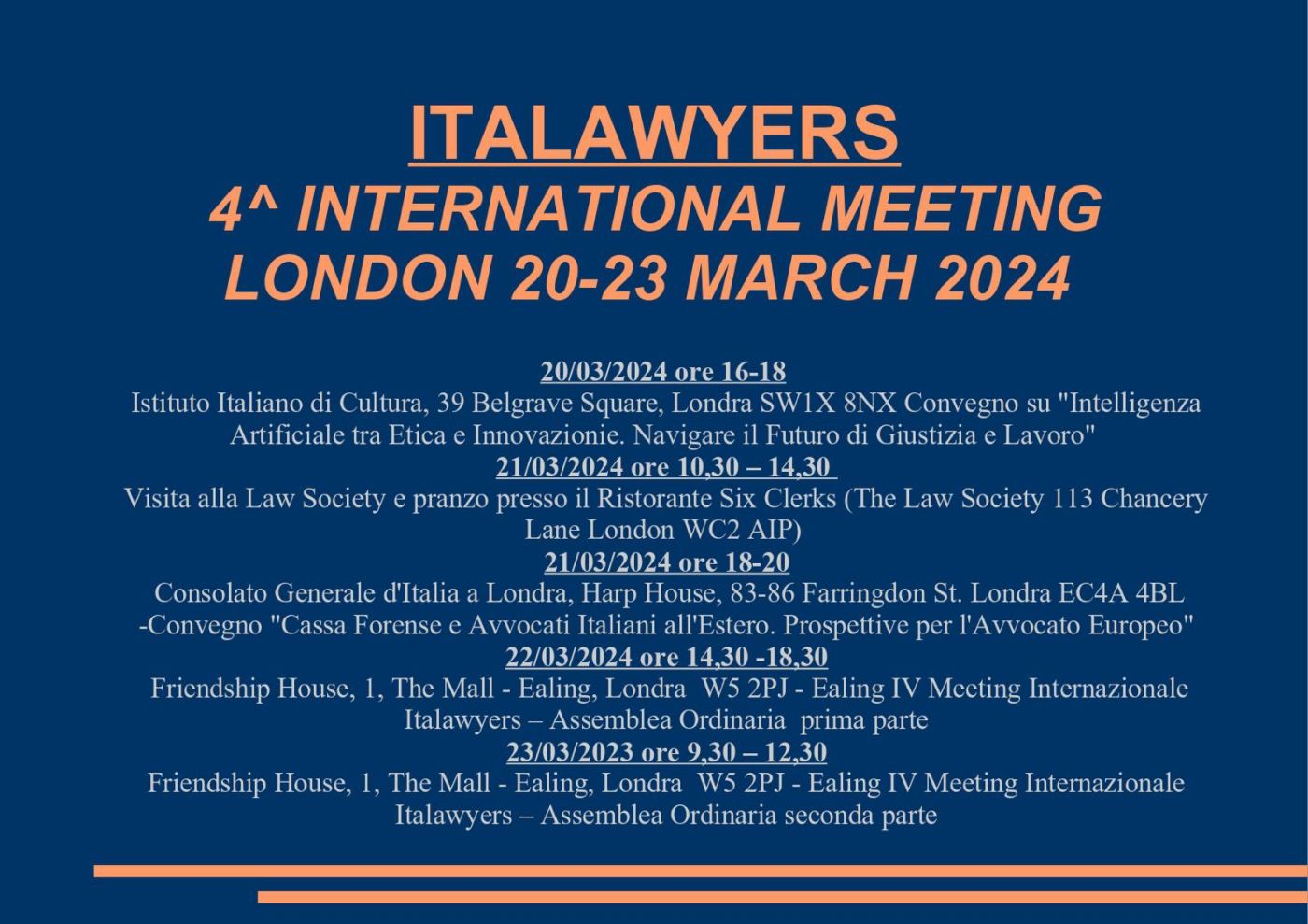 programma del meeting internazionale di italawyers